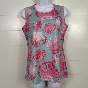 AnaClare Active Seashell Print Sleeveless Kaylie Shirt Pink Blue sz S